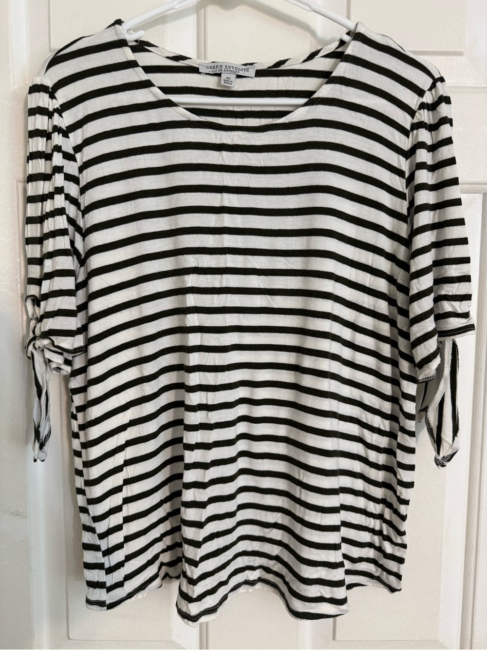 Green Envelope Green & White Striped Tie-Sleeve Tee